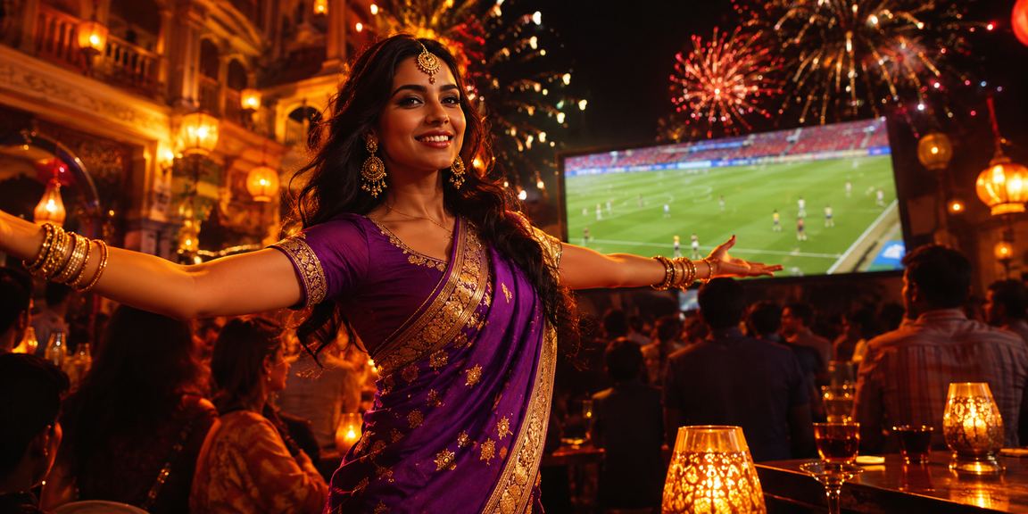 Night market in India with cricket betting